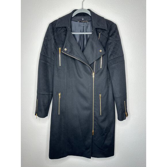 Gucci Black Wool Cashmere Sueded Gold Zip Long Line Trench Coat Jacket 44 - Picture 3 of 16
